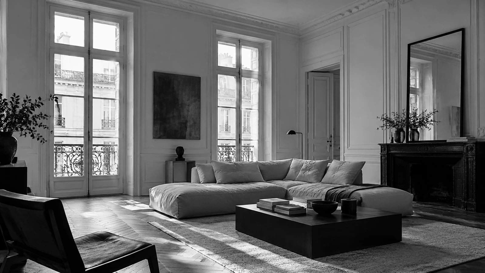 Appartement Marais, architecture intérieure en noir et blanc