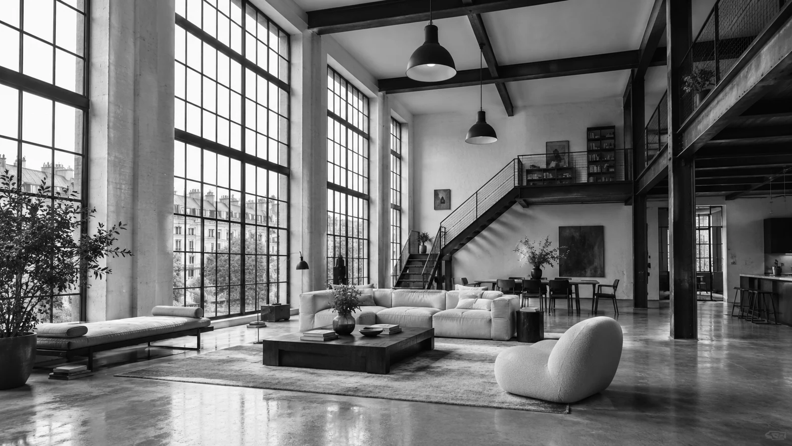 Loft Bastille, architecture intérieure en noir et blanc