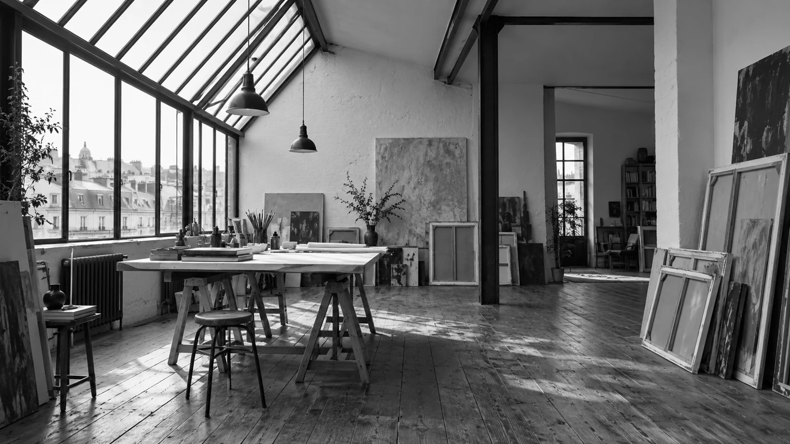 Atelier Belleville, architecture intérieure en noir et blanc
